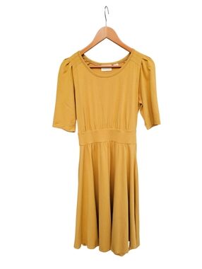 Maeve Anthropologie Mustard Yellow Fit-and-Flare Midi Dress Size S